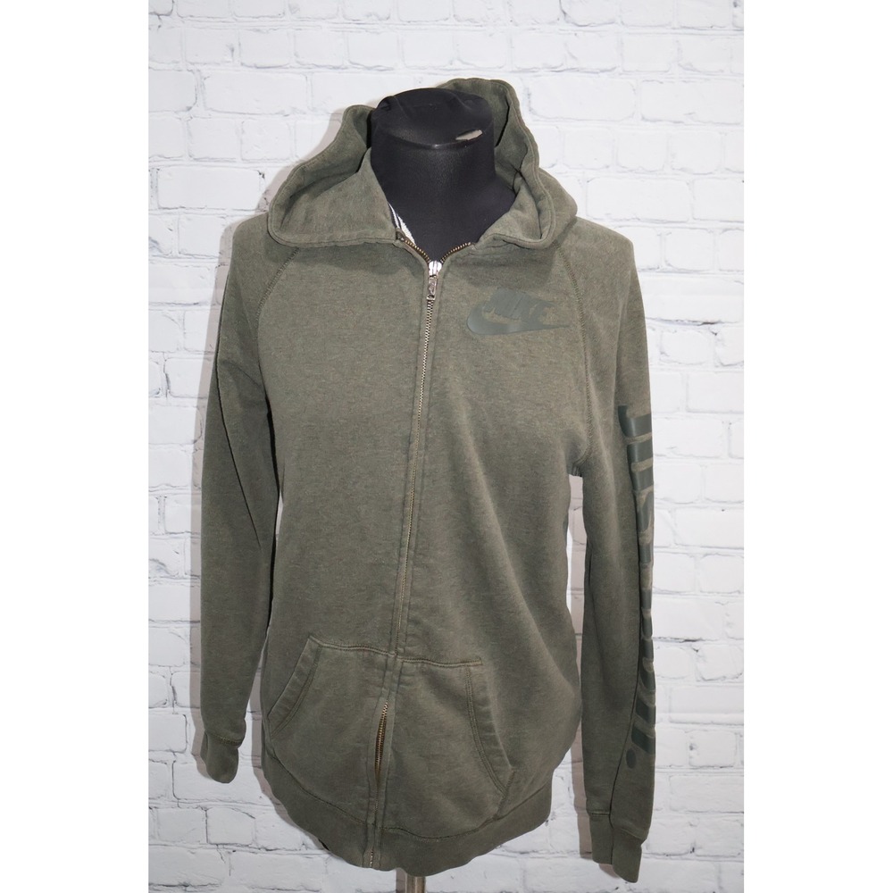 Nike Full Zip Hoodie Jacket Women Small Olive Green Just Do It Graphic Logo **